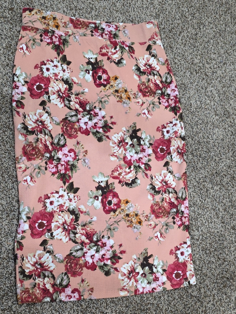 iris Peach Floral Pencil Skirt with Pink and White Blooms